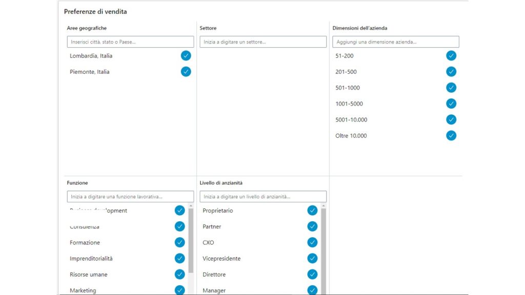 Guida Sales Navigator cos’è, a cosa serve, come funziona - Come impostare le Preferenze di vendita