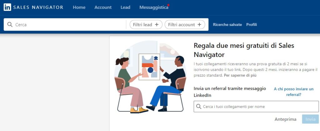 Regala 2 mesi Linkedin Sales Navigator omaggio - quanto costa sales navigator