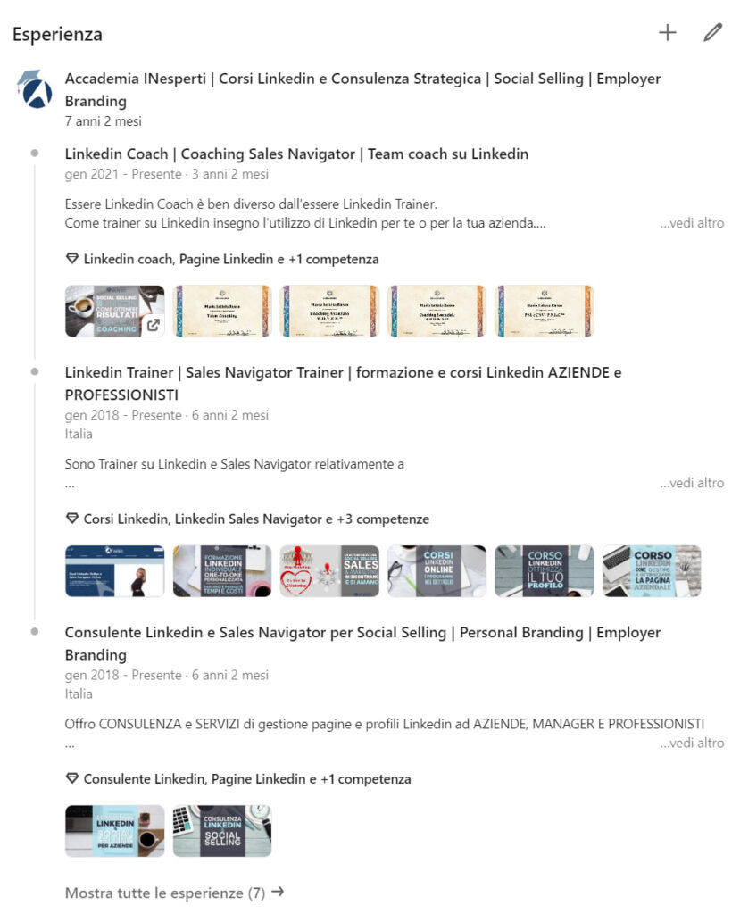 Esperienze su Linkedin