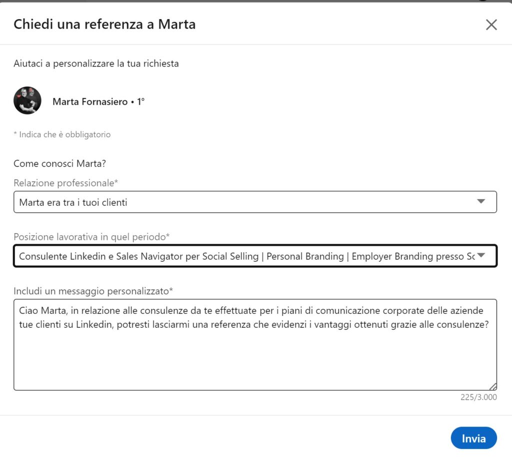 Come scrivere la richiesta di referenza Linkedin