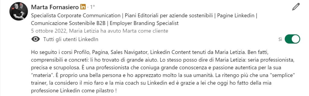 Nascondere referenze Linkedin