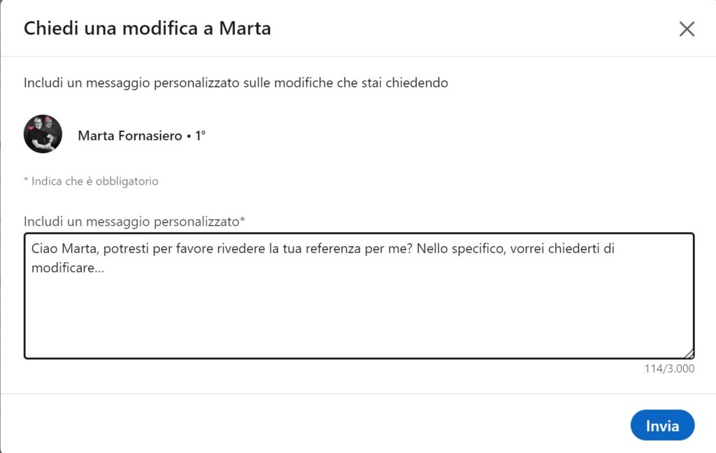 Come modificare referenza su LinkedIn