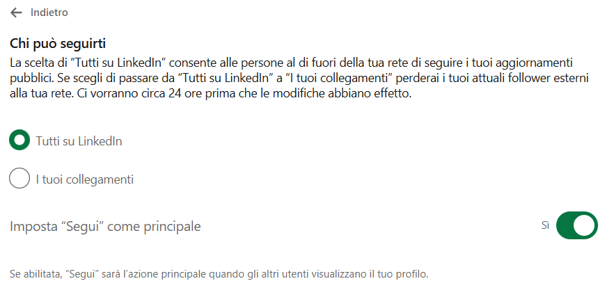 Come cambiare l’impostazione Segui / Collegati sul tuo profilo LinkedIn